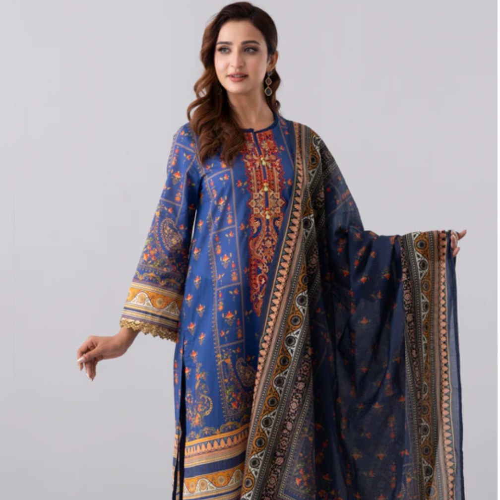 Smart Fit Embroidered Three-Piece Lawn with Chiffon Dupatta